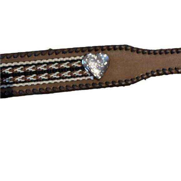 Western Belt with Heart Shaped Conchos Womens XL Brown and Tan Silver Buckle - Picture 4 of 11